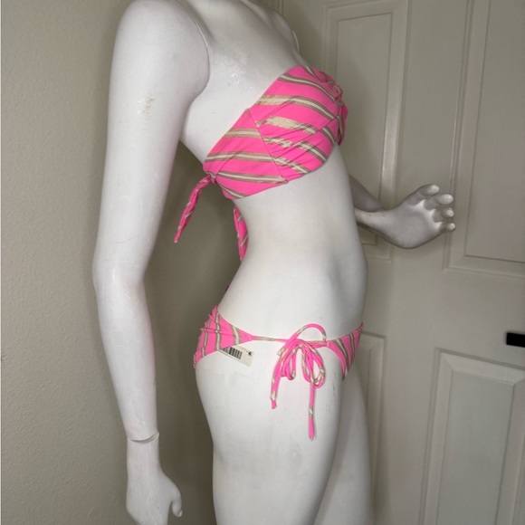 Pink and Gold Striped Bikini Set - Picture 3 of 11